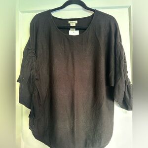 Max Studio Black Ruched Sleeve Blouse